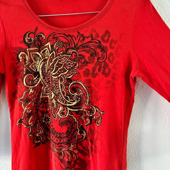 Vintage Graphic Y2K Top Metallic Embellished 90’s Red Shirt Small - Picture 2 of 9